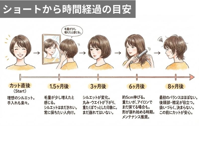 ショートヘア|時間経過の目安