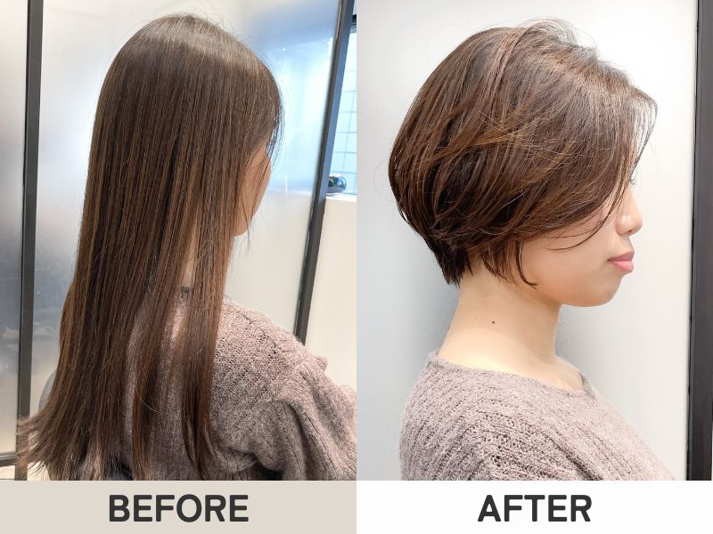 30代｜ロングからショートボブにカットの施術実例｜銀座のショート・ボブ専門美容室