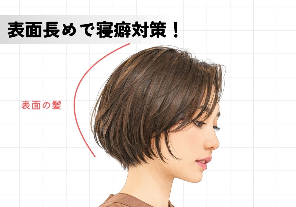 表面長めショートで寝癖対策したヘアスタイル