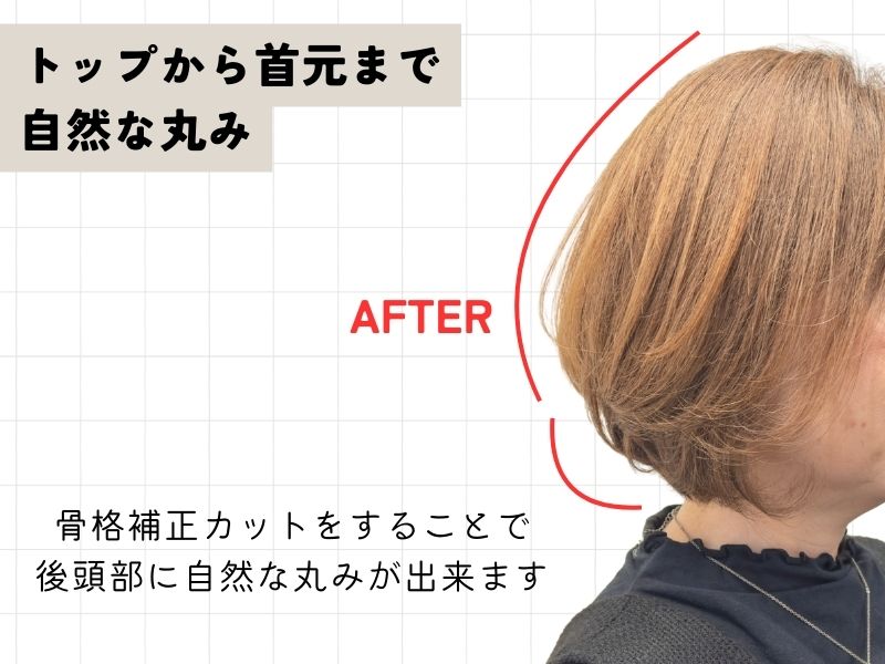 トップから首元まで自然な曲線を描く仕上がり。乾かすだけで形が決まるFABLE GINZAのカット実例。
